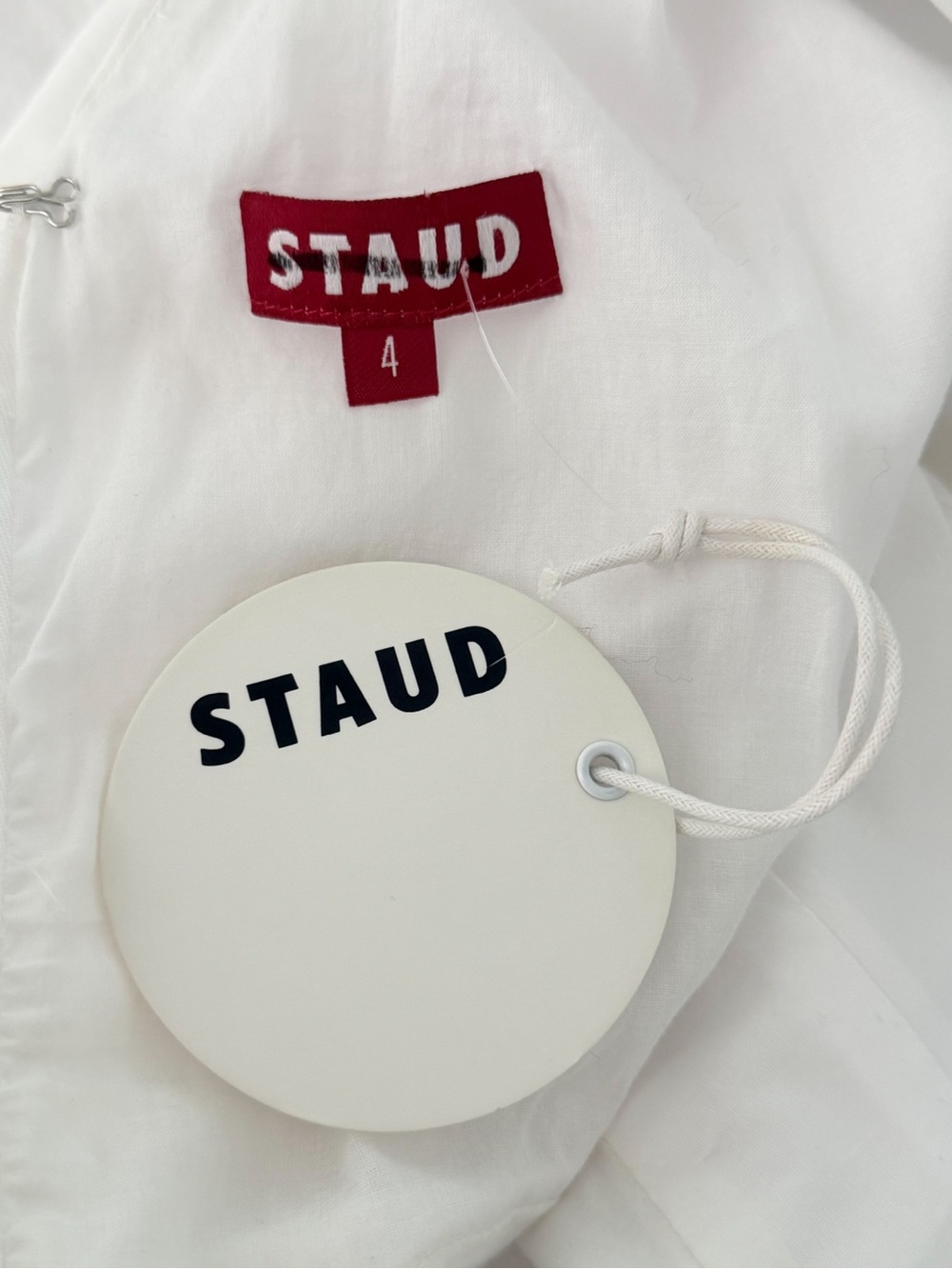 Staud V-Neck Puff Sleeve Cotton Blend Finley Midi Dress White Size 4 $375 NWT - Picture 8 of 9